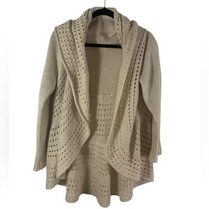 Debbie Morgan Open Front Waterfall Cream Knit Cardigan Sz Large